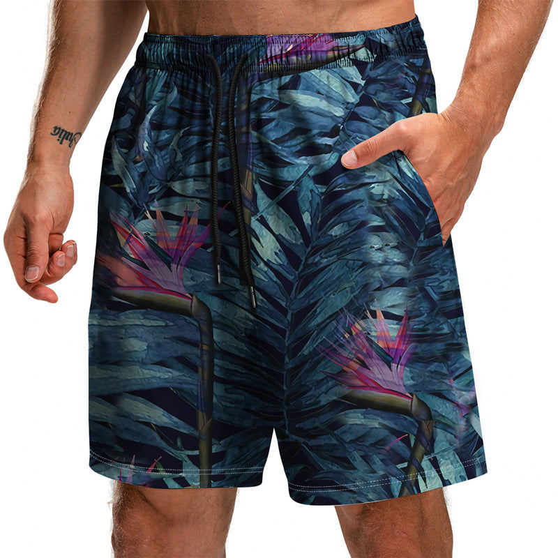 Summer New Leaf Series 3D Printed Shorts Loose Beach Pants Fashion Casual Shorts Men