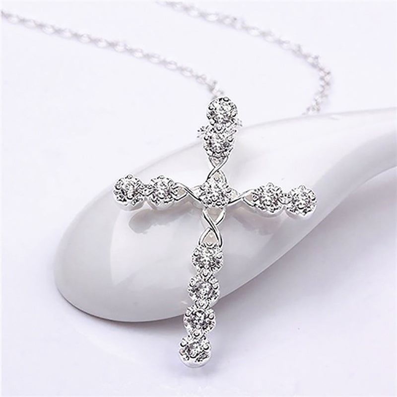 Crystal Cross Pendant Silver Plated Necklace Women