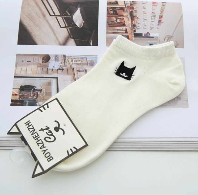 New summer women's socks 3 pairs of white cotton cute cat women fashion short paragraph socks women's cotton socks
