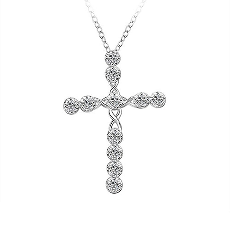 Crystal Cross Pendant Silver Plated Necklace Women