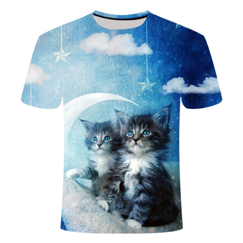 Men and Women Cute Cat Print 3D Short Sleeve T-shirt