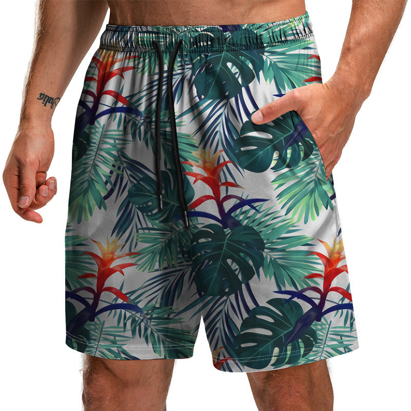 Summer New Leaf Series 3D Printed Shorts Loose Beach Pants Fashion Casual Shorts Men