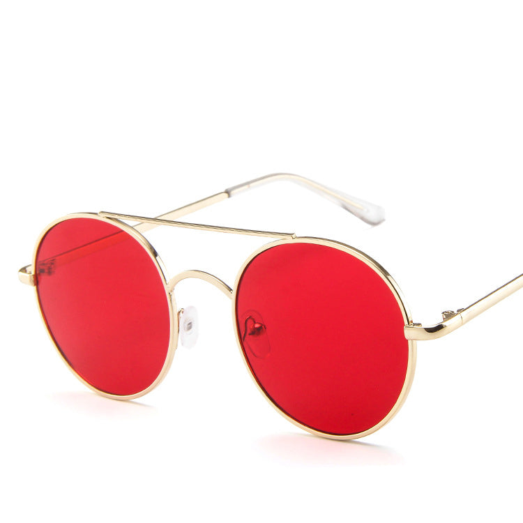 Metal Round Frame Sunglasses, Ocean Piece Sunglasses, Retro Double Beam Sunglasses