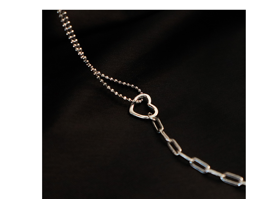 Heart Asymmetrical Chain Silver Necklace For Women