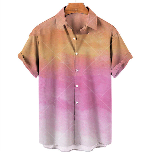 Casual Gradient Print Hawaiian Shirt Men's Vacation Beach