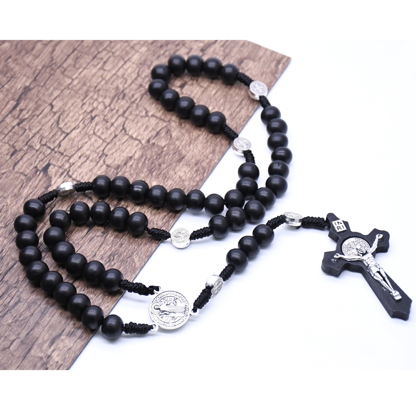 Rosary Necklace Hand-woven Wooden Bead Cross