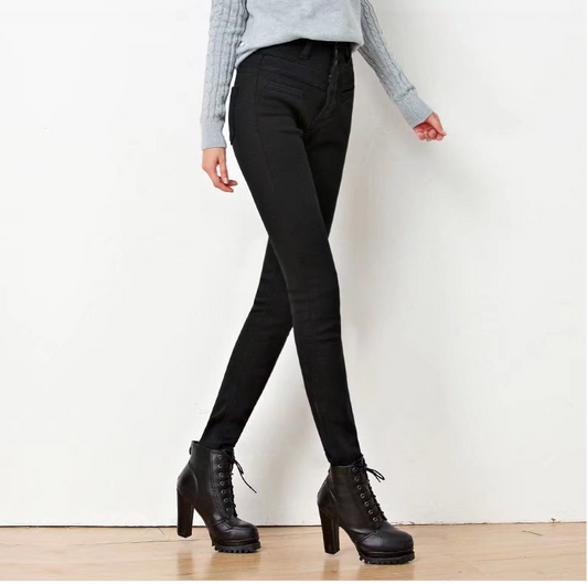 Black Plush Fleece High Rise Stretch Jeans