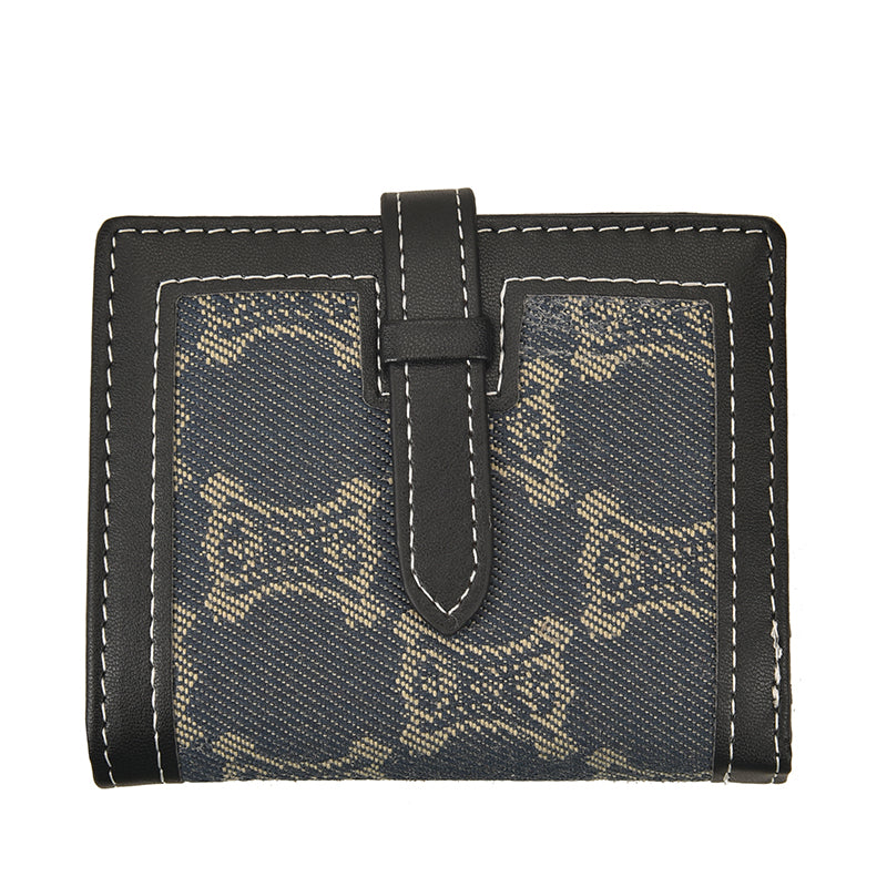 Two-Fold Buckle-Covered Geometric Print Wallet