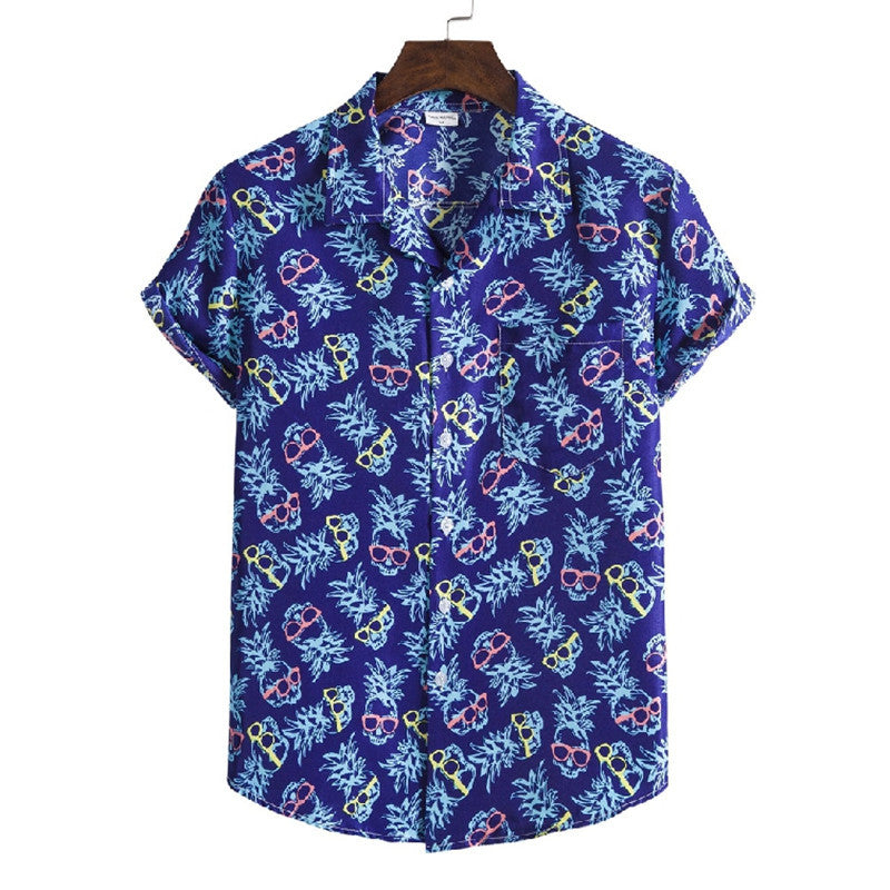 Beach Style Summer Suit Collar Short Sleeve Printed Shirt