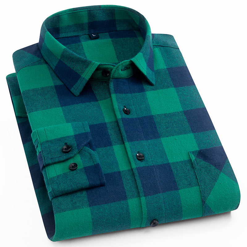 Cotton Brushed Plaid Shirt For Men New Style Cotton