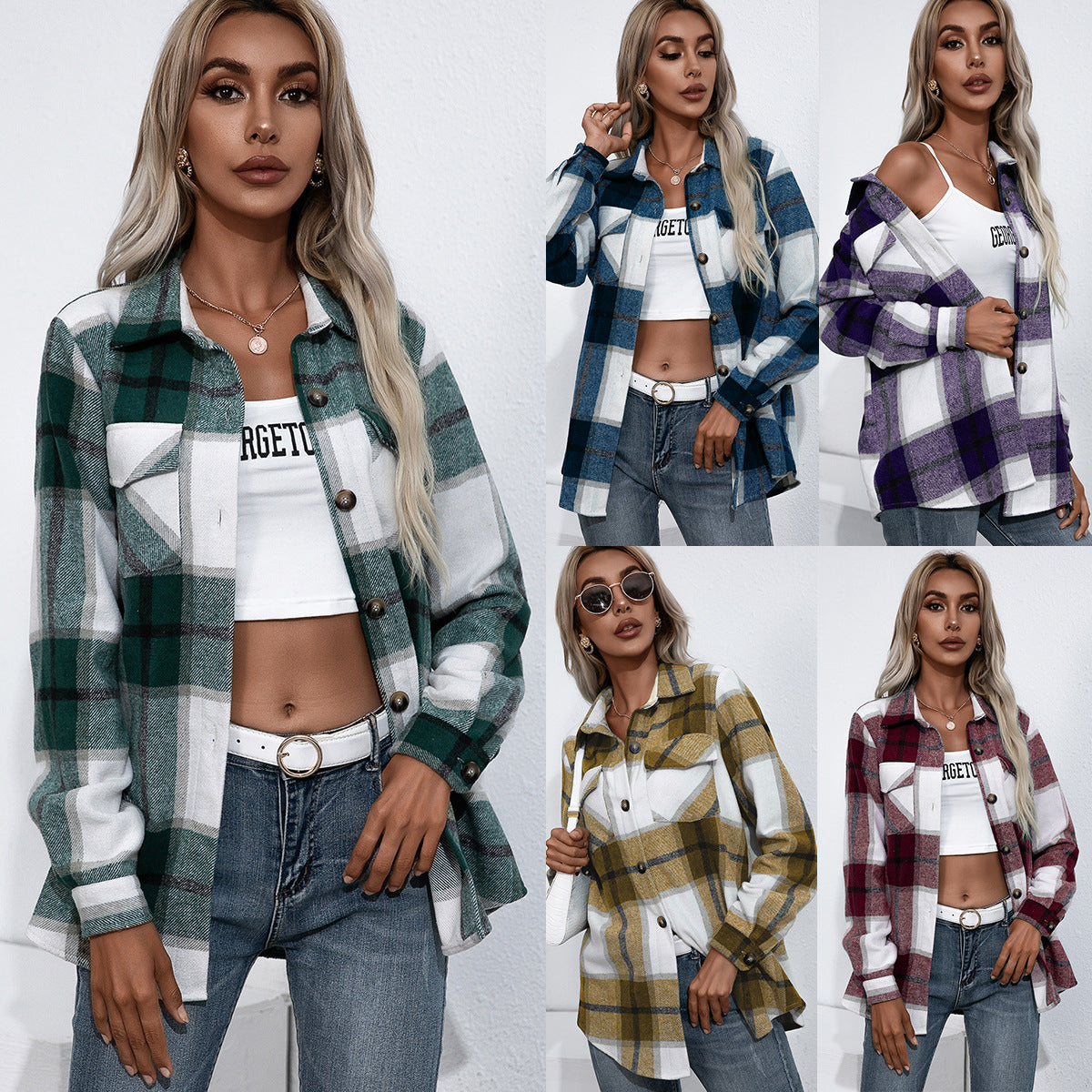 Cashmere Plaid Top Loose Casual Shirt Jacket Women