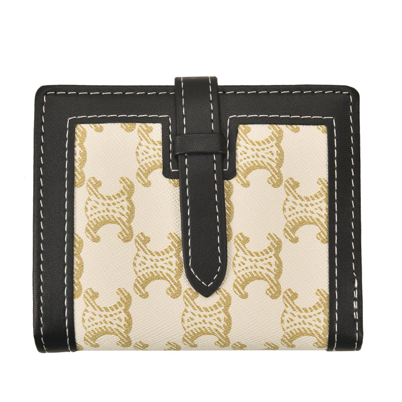 Two-Fold Buckle-Covered Geometric Print Wallet