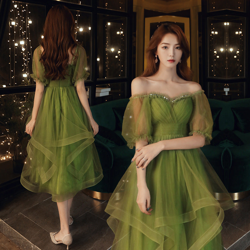 Womens New Green Texture Temperament Bridesmaid Dress