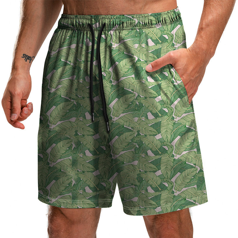 Summer New Leaf Series 3D Printed Shorts Loose Beach Pants Fashion Casual Shorts Men