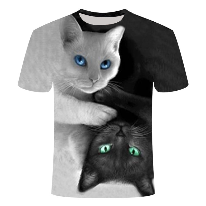 Men and Women Cute Cat Print 3D Short Sleeve T-shirt