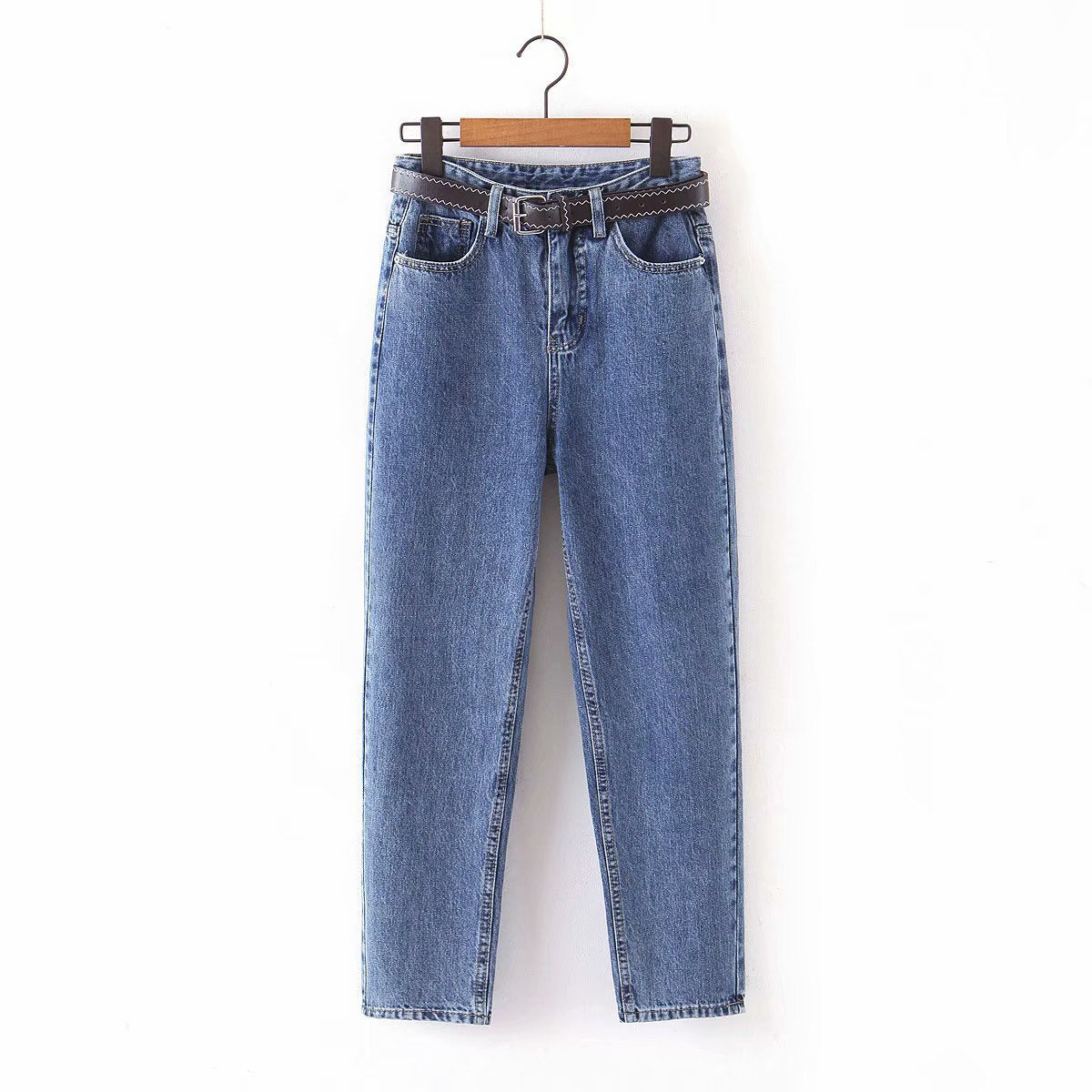 Pure color denim casual jeans