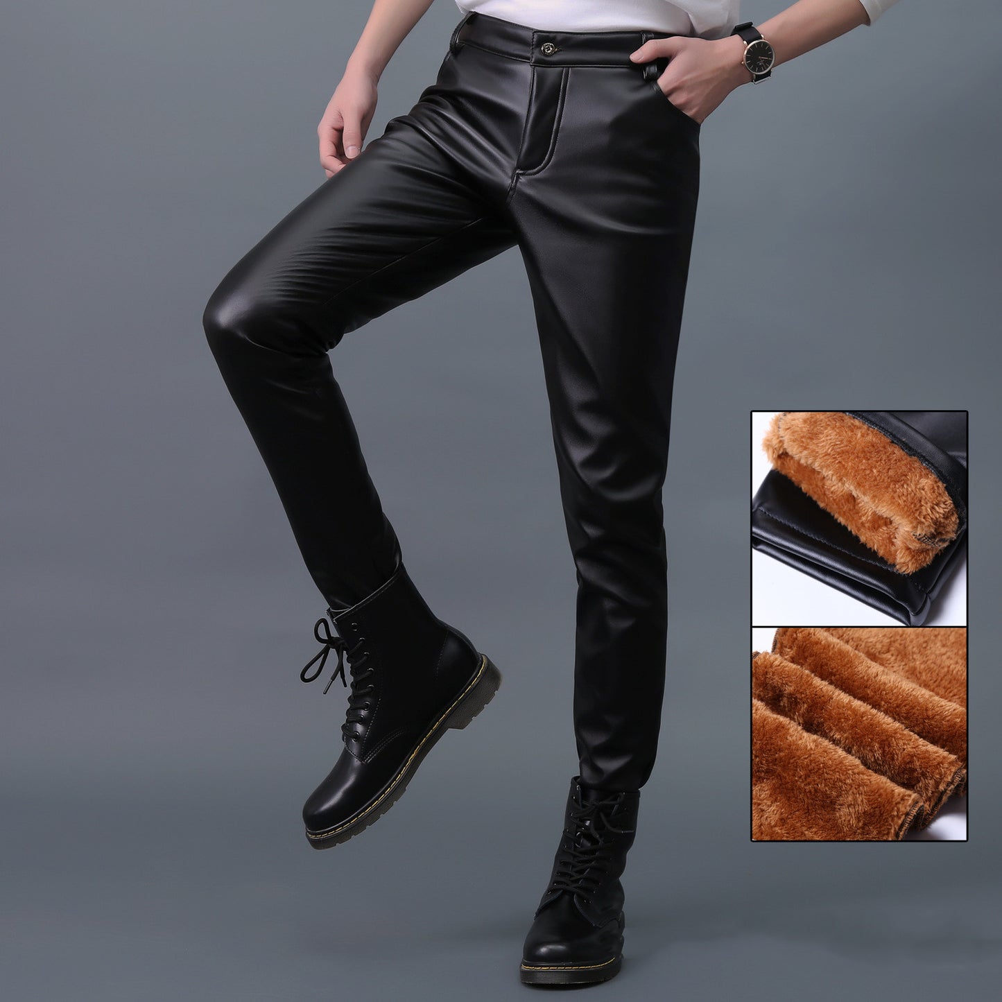 Korean Slim Leather Pants Men's Slim Pants