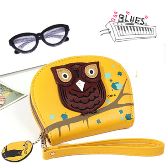 Ladies Wallet Korean Cartoon Owl Short Wallet Student Zipper Coin Purse