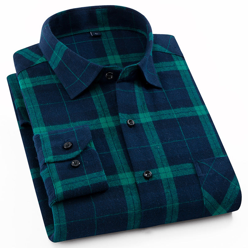 Cotton Brushed Plaid Shirt For Men New Style Cotton