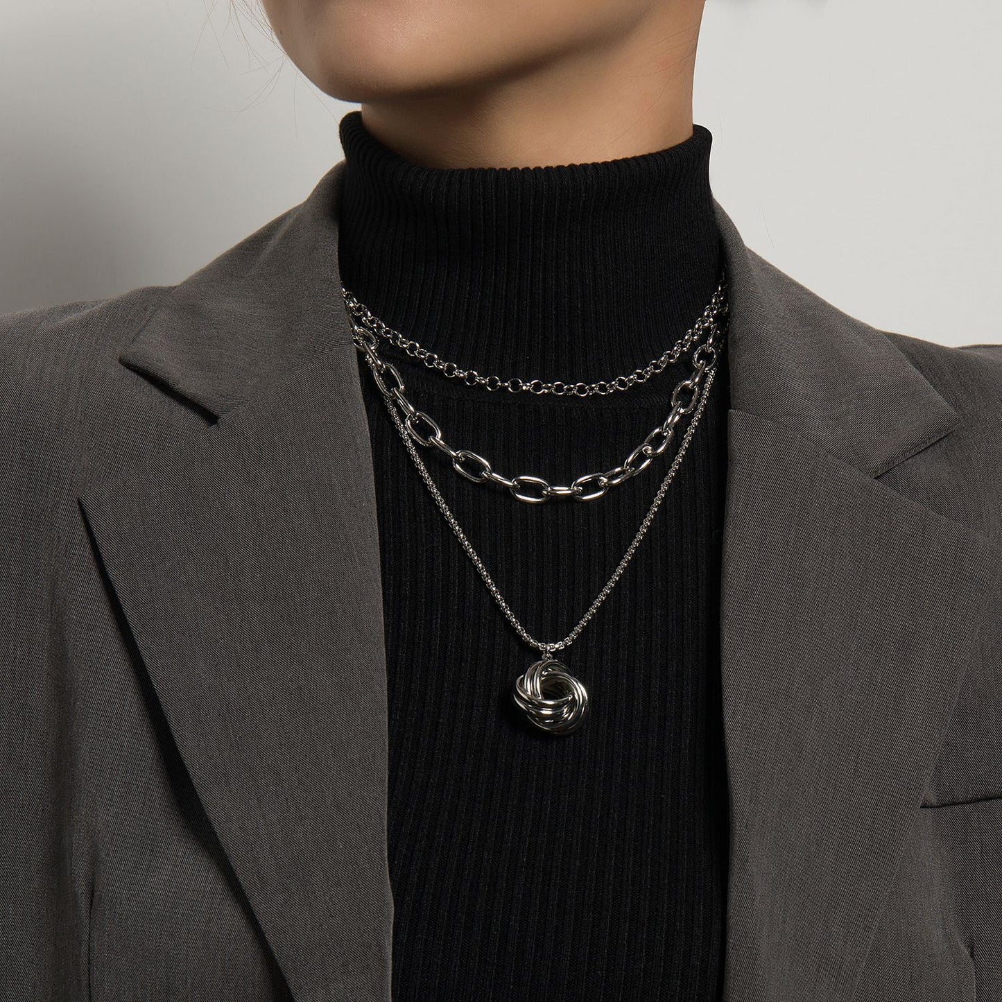 Multi-layered Sweater Chain Ring Pendant Women