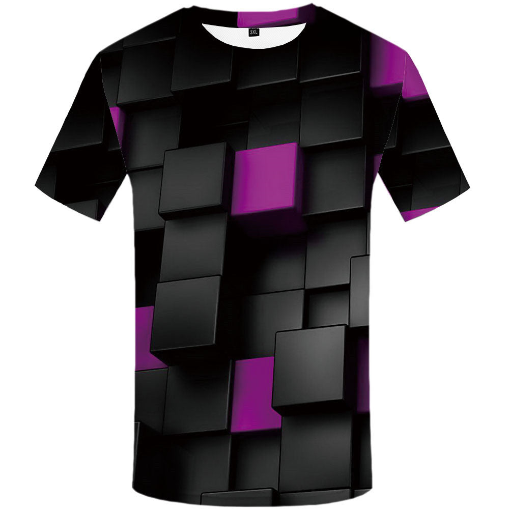 Geometric pattern t-shirt men 3D round neck casual