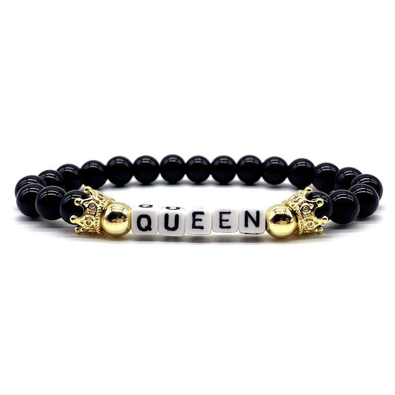 new trendy letter crown bracelet men classic handmade 8m stone beaded bracelet for men party jewelry gift