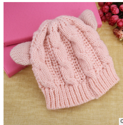 Hand Made 3D Cute Knitted Cat Ear Beanie Cap for Winter