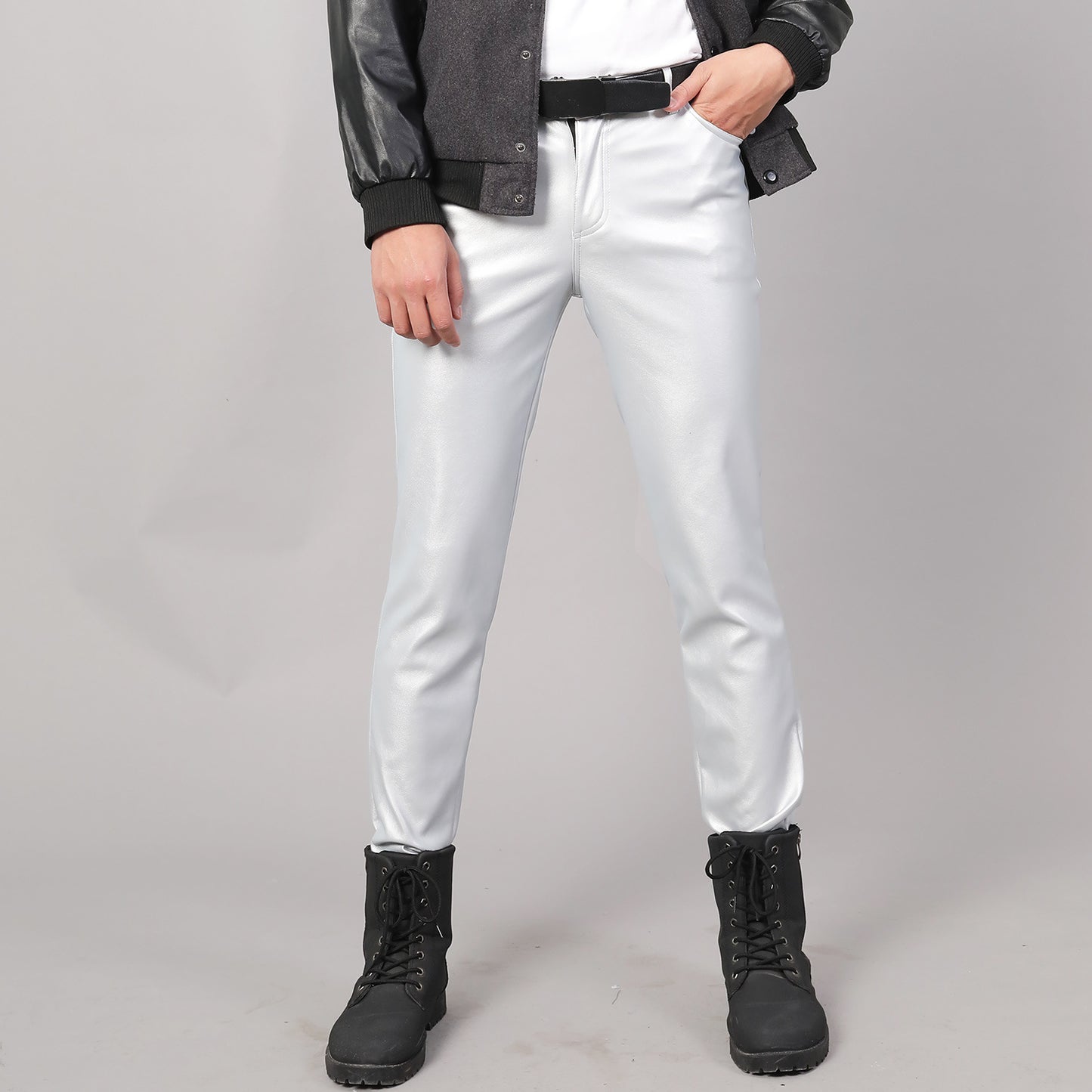 Korean Slim Leather Pants Men's Slim Pants