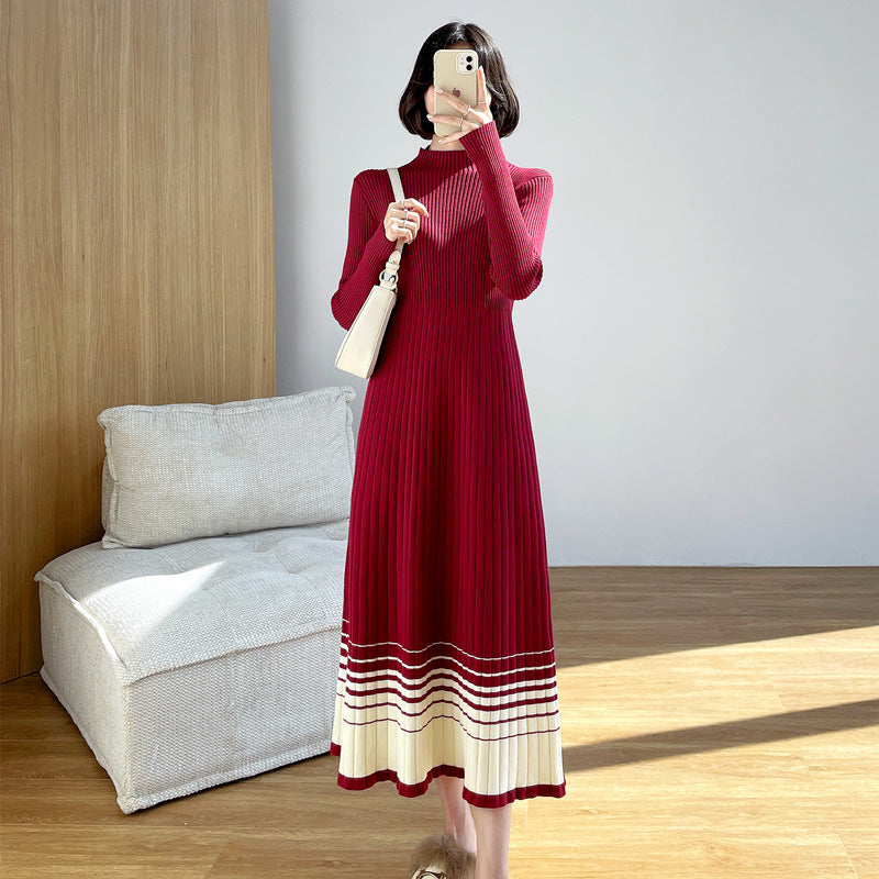 Contrasting Color Stitching Inner Knit Dress Women