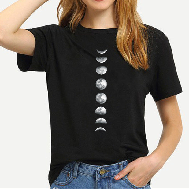 Women's Moon Print T-Shirt Women Short Sleeves