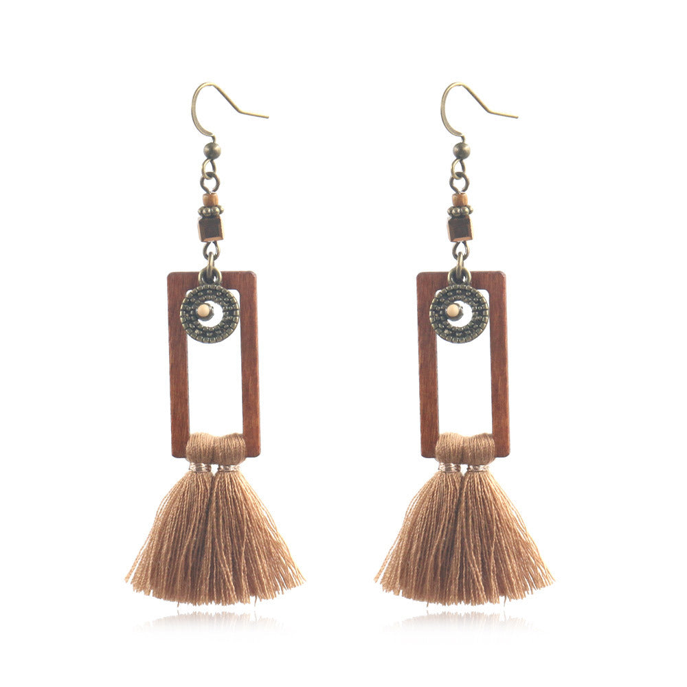 Tassel earrings wooden personality earrings ethnic style