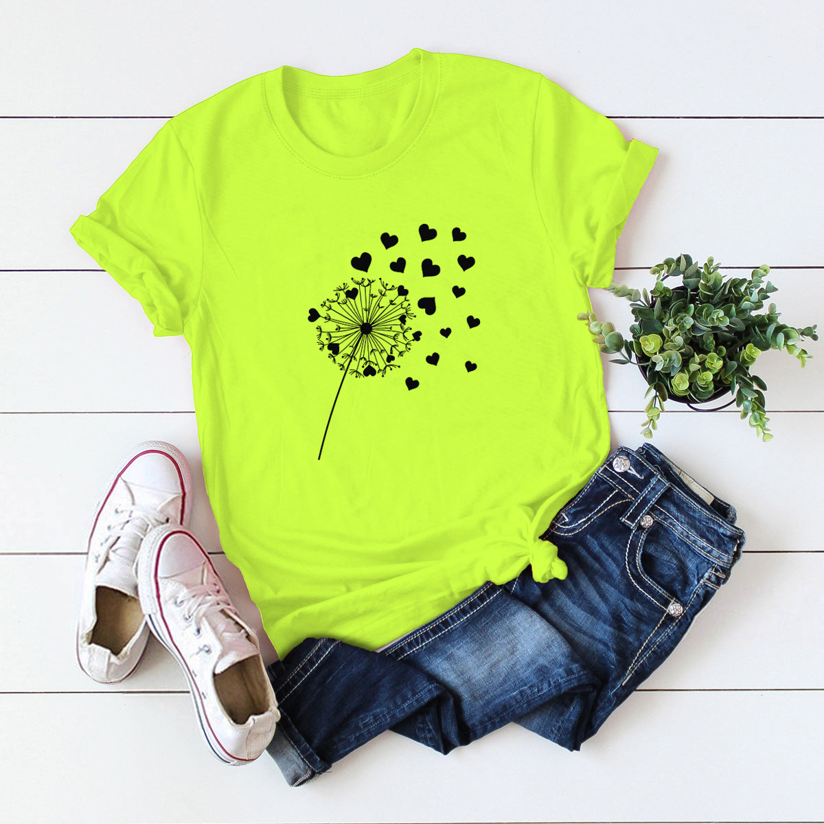 Dandelion Printed Cotton Short-sleeved T-shirt Women