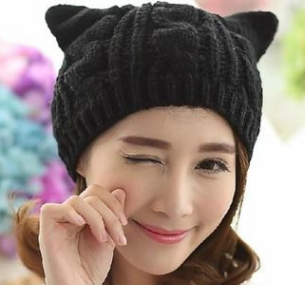 Hand Made 3D Cute Knitted Cat Ear Beanie Cap for Winter