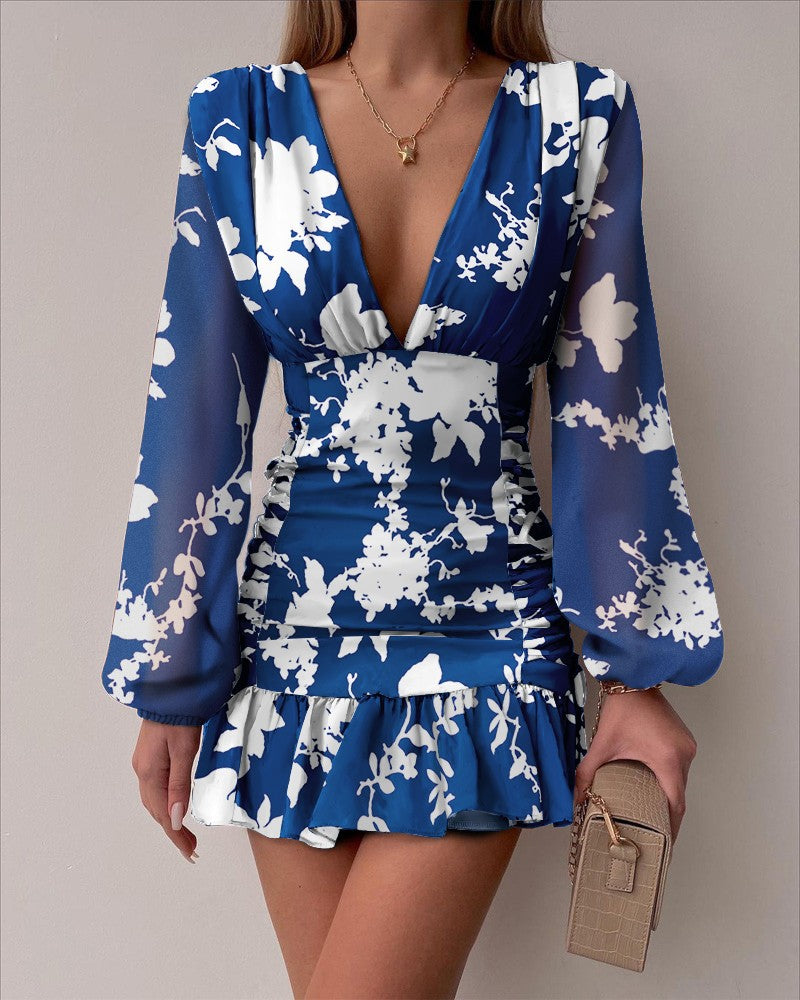 Womens Pullover Skinny Blue Printed Midi Dress