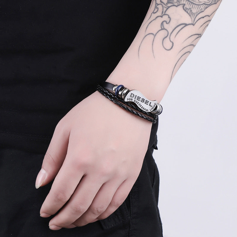 Men and women alloy leather bracelet