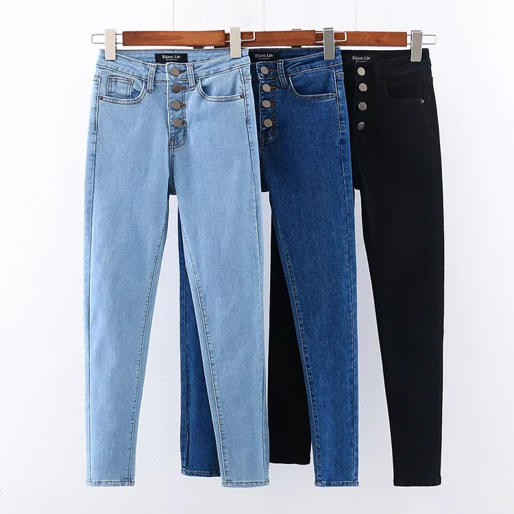 Single breasted jeans women's feet