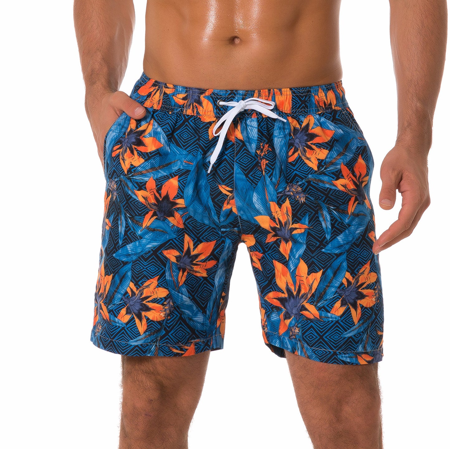 Multi-pocket Floral-lined Beach Shorts Outdoor Shorts