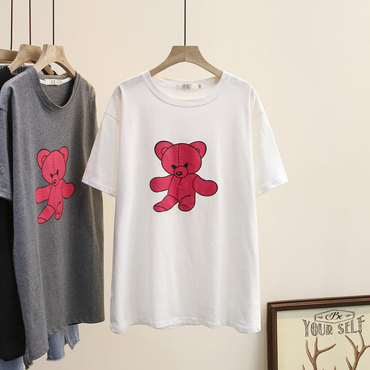 Loose Printed Bear Short Sleeve T-shirt Oversized Women