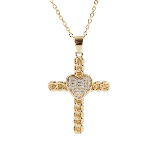 Love Cross Copper Inlaid Zirconium Necklace Women