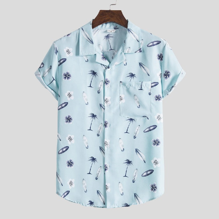 Hawaiian Beach Style Summer Suit Collar Short Sleeve Printed Shirt