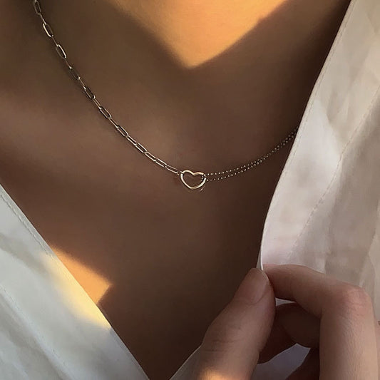 Heart Asymmetrical Chain Silver Necklace For Women