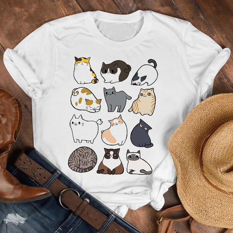 Cat Paw Cute Animal Print Short-sleeved T-shirt Men And Women Trend