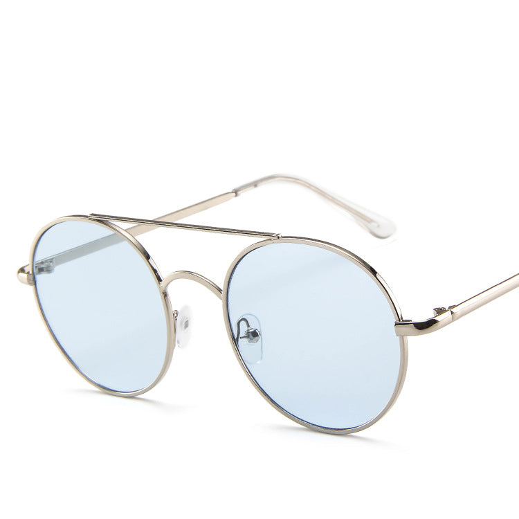 Metal Round Frame Sunglasses, Ocean Piece Sunglasses, Retro Double Beam Sunglasses