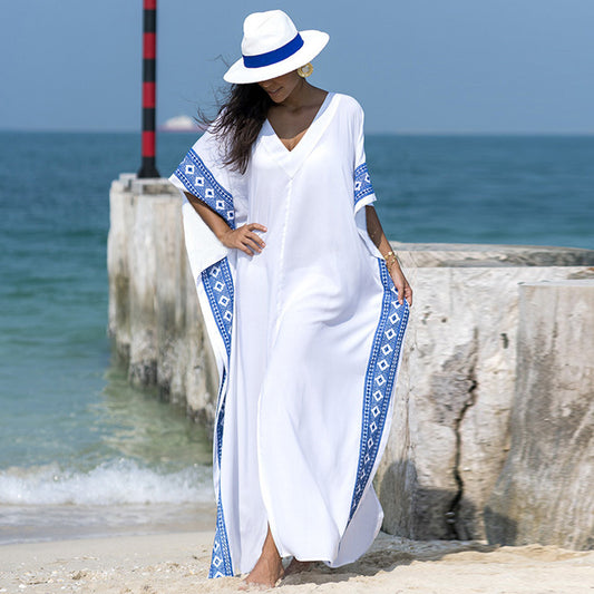 Women Cotton Embroidered Robe Holiday Dress