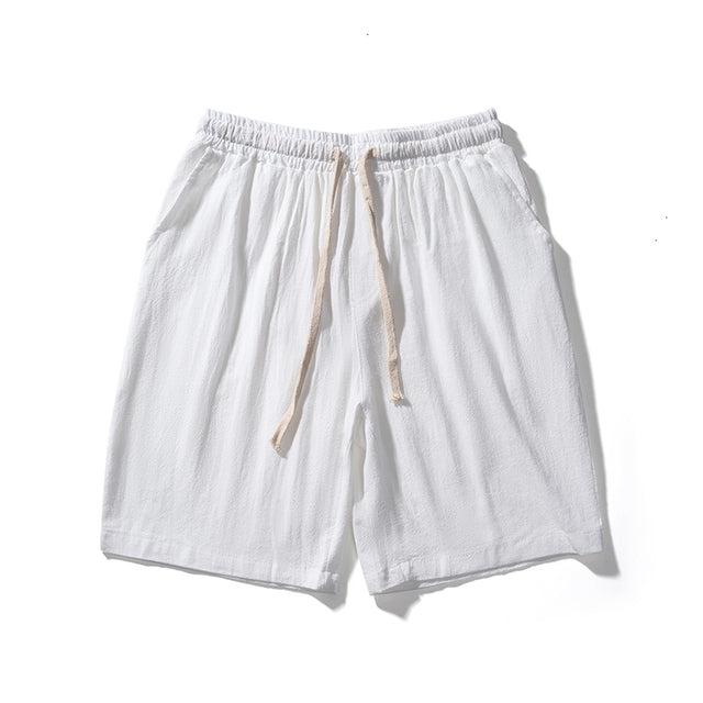 Cotton Line Shorts Men Summer Elastic Waist