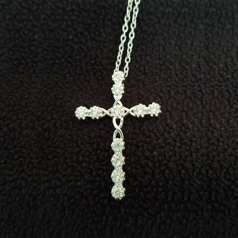 Crystal Cross Pendant Silver Plated Necklace Women