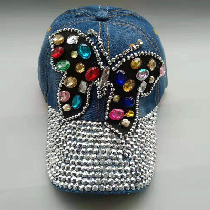 Autumn And Winter Handmade Butterfly Rhinestone Baseball Cap