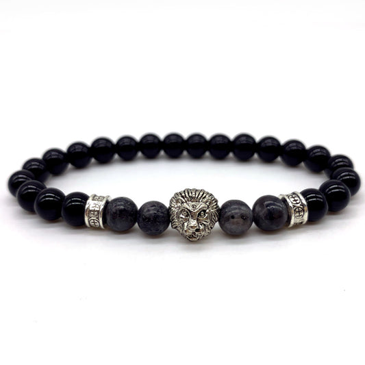 2022 new trendy lion head tube men bracelet handmade 8mm simple stone bead bracelet for men jewelry gift