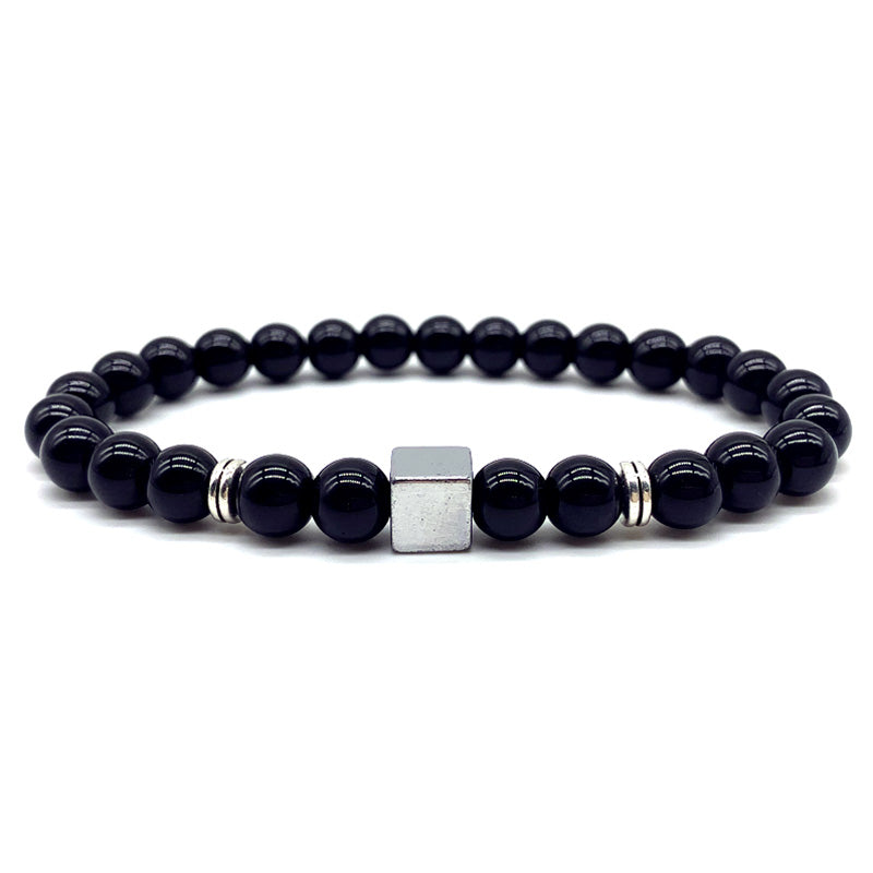 cube bracelet men 2022 fashion simple handmade strand round black matte beaded bracelet for men jewelry gift