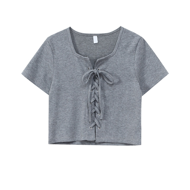 Short Gray Short-sleeved T-shirt Women Slim Slimming